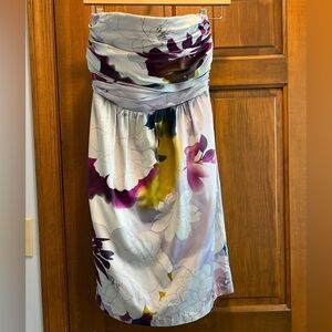 Women’s Watercolor Floral Strapless Silk Dress Size 0 The Limited